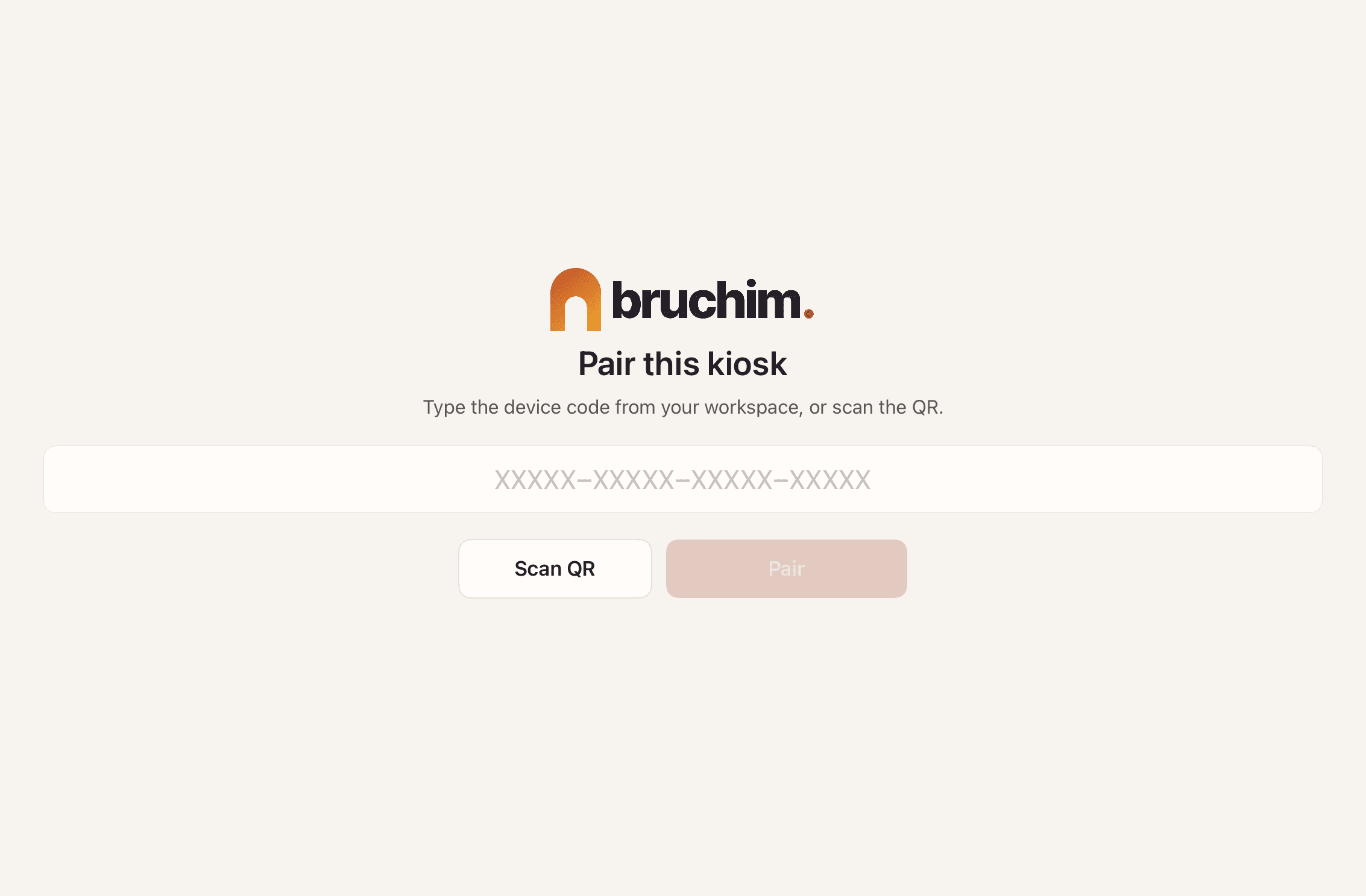 Pair this kiosk screen with a device code field